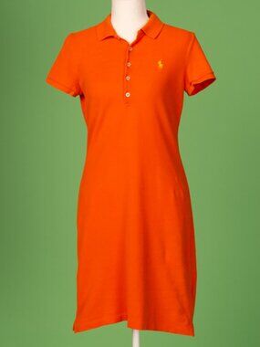 Polo Ralph Lauren Women's Orange Cotton Polo Shirt Dress Small Sporty Tennis